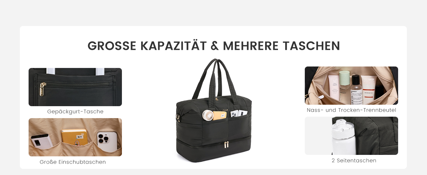 Сумка-мішок LOVEVOOK для вихідних, клінічна сумка, ручна поклажа, легка лікарняна сумка, місткий дорожній мішок з відділенням для взуття та косметичка, спортивна сумка для подорожей, 52x38x25 см (50 л), B-beige Nude