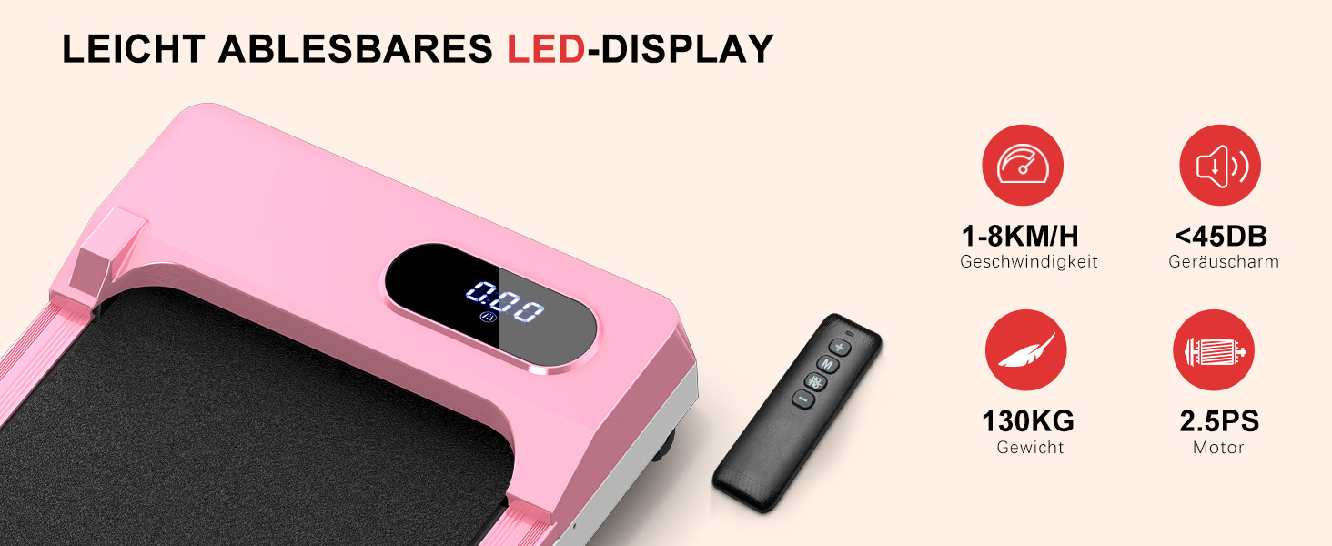 Walking Pad Klappbar з нахилом - 4 в 1 біговий килимок з нахилом 7% для дому (Рожевий)