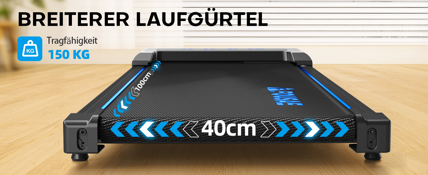 Walking Pad Laufband для дому 4-в-1: біговий стіл з підйомністю 9%, безщітковий двигун 2.5HP, LED-дисплей, пульт дистанційного керування, 12 HIIT-програм, до 150 кг, без встановлення, чорно-синій, з режимом повноекранного відображення