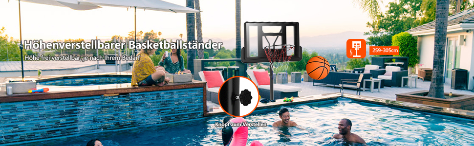 Баскетбольне кільце GOPLUS з підставкою на колесах, регульована висота 180-305 см, для дорослих та підлітків