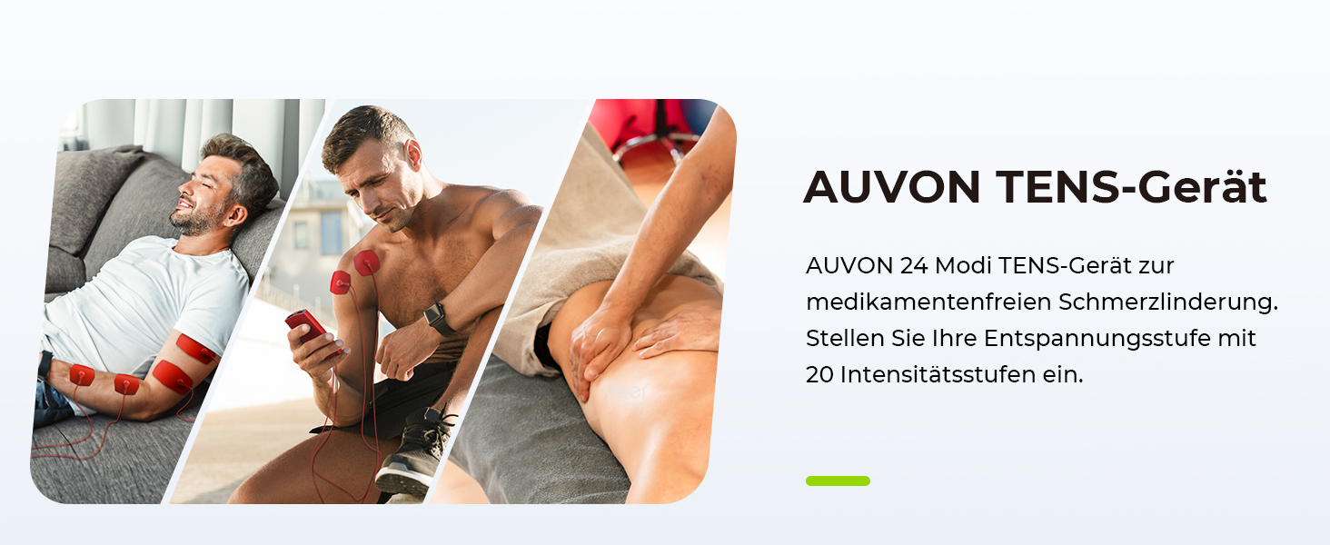 AUVON TENS пристрій для зняття болю: реінотерапія з 24 програмами, 2 канали, 12 електродів, EVA-сумка