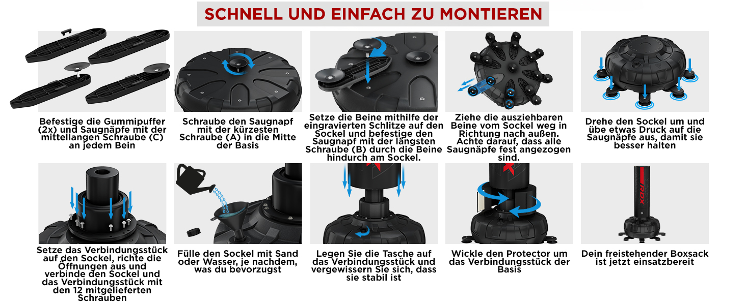 Стенд-боксерський мішок RDX 6FT (183 см) з рукавичками та чохлом, XXL, для ММА, кікбоксингу, боксу, муай-тай, чорний