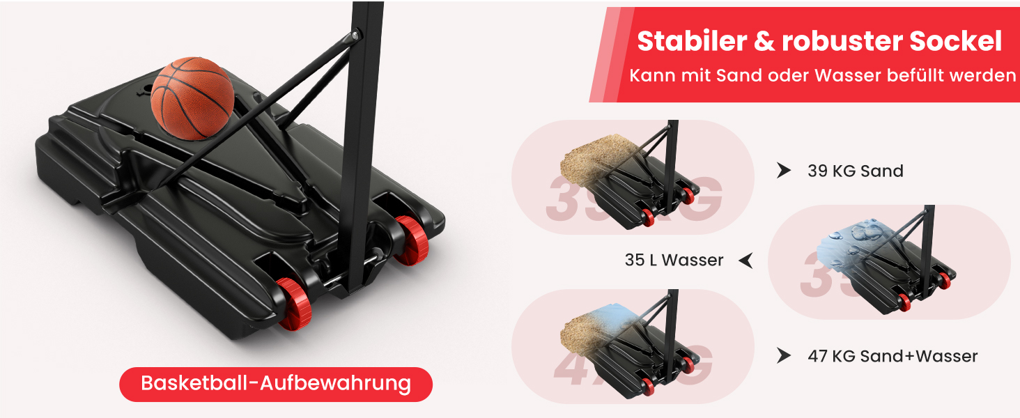 Баскетбольний кошик GOPLUS вуличний з підставкою, регульована висота 105-260 см, портативний баскетбольний стенд на колесах для дітей та підлітків