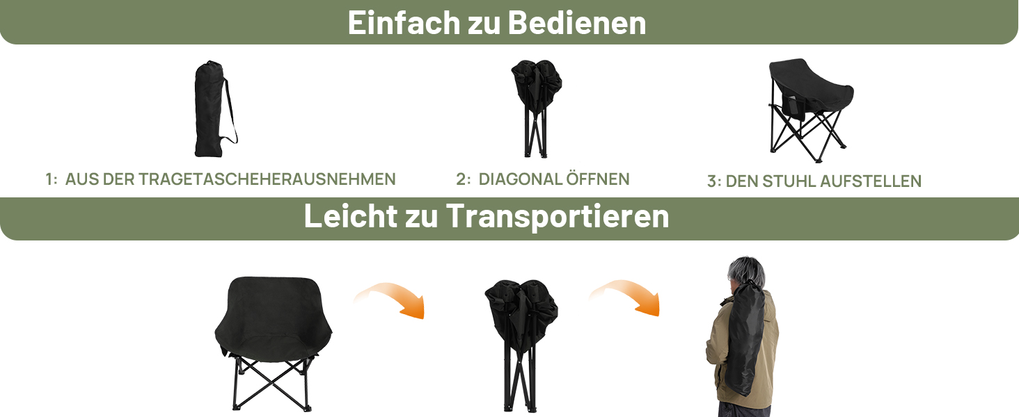 Крісло для кемпінгу Hausprofi складне, чорне, з тримачем для напоїв та сумкою, вантажопідйомність 150 кг