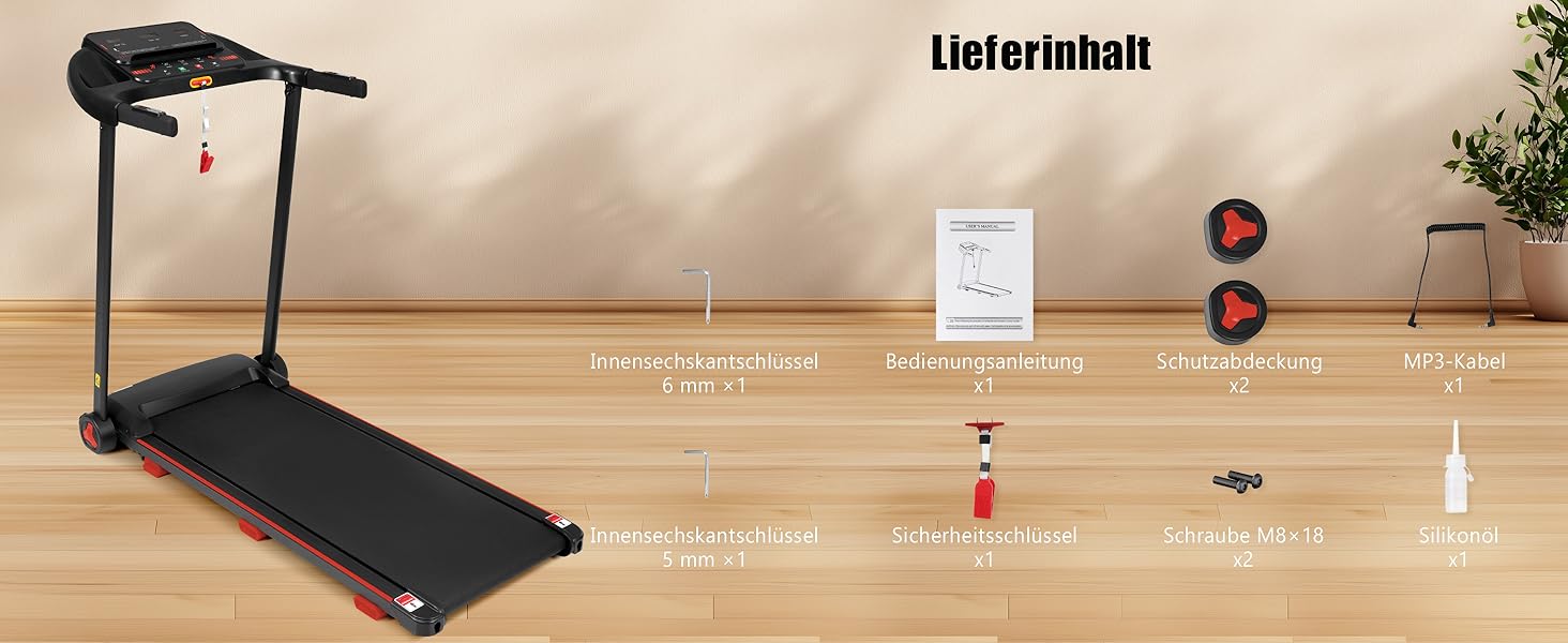 Біговий тренажер для дому, складаний, швидкість до 14 км/год, вантажопідйомність 120 кг, тримач для планшета, Bluetooth-динамік, німецька якість, USB-зарядка, кут нахилу 8%