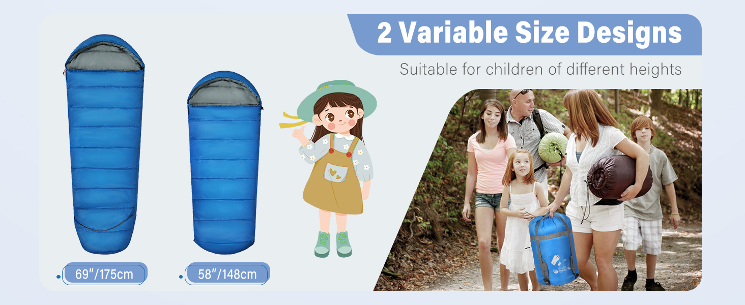 Спальний мішок REDCAMP для дітей, 175x65 см, блакитний/рожевий, 3-сезонний, для кемпінгу та відпочинку на природі