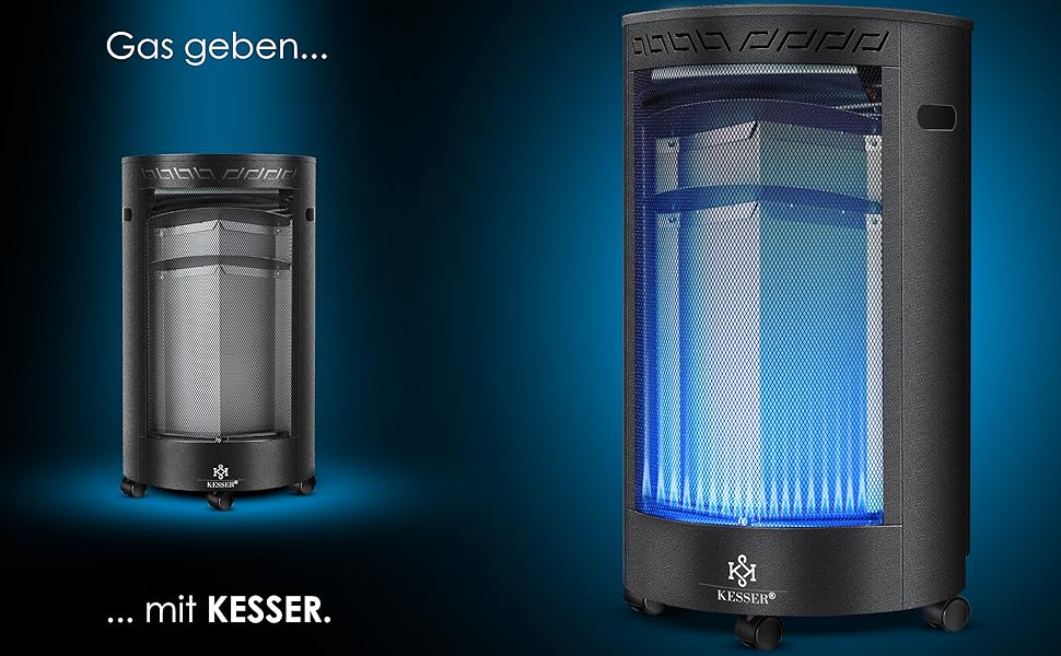 Газовий обігрівач KESSER® з керамічним інфрачервоним нагрівачем 4200 Вт (з газовим редуктором та шлангом) - газовий нагрівач, чорний
