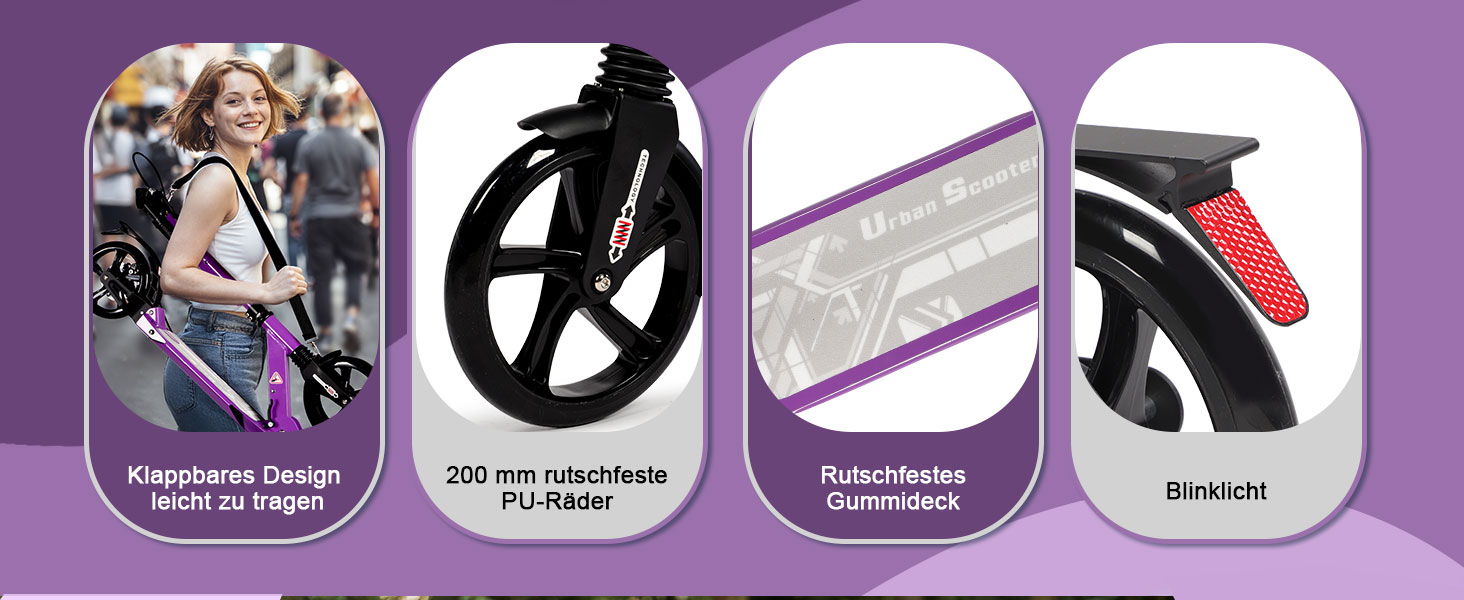 Самокат трюковий Kickscooter для дітей 8-12 років та дорослих, колеса 200мм, дискові гальма, складний, фіолетовий