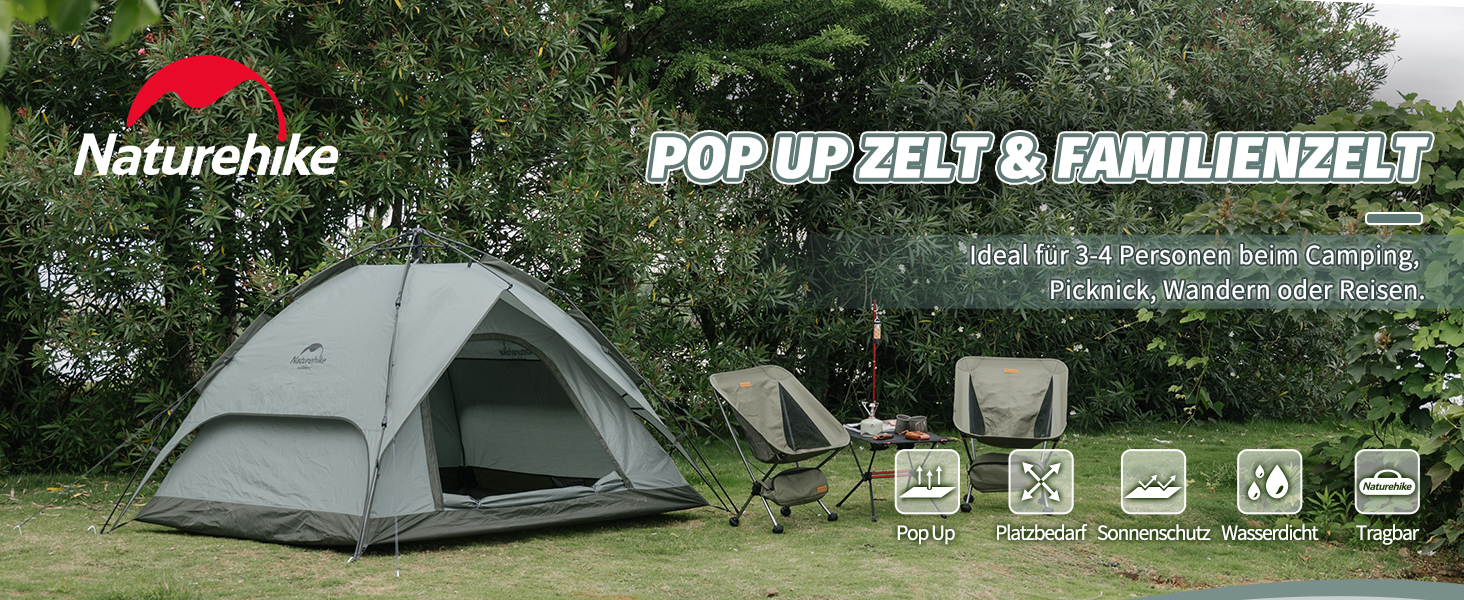 Намет Naturehike Pop Up 3-4 особи: автоматичний намет для кемпінгу, сімейний намет з душовим верхом, зелений