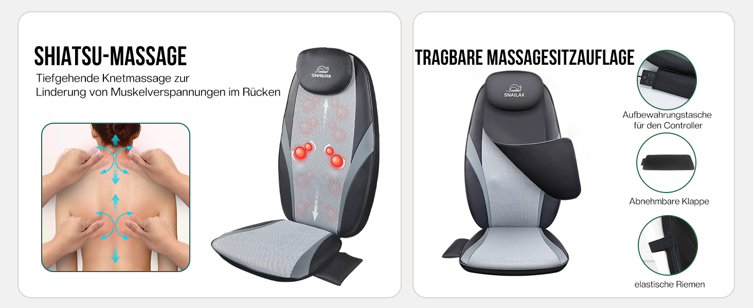 Масажне сидіння Snailax з функцією шиацу для шиї та плечей, масажер спини з підігрівом та вібрацією, крісло-масажер, подарунок для чоловіків та жінок