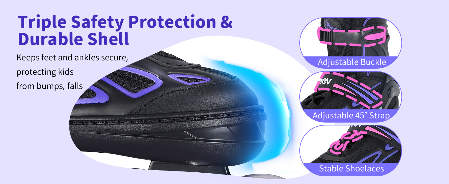 Інлайни BELEEV для дітей, підлітків та дорослих, ролики з регульованим розміром, світлодіодні шнурки та колеса, фіолетовий (EU 38-41)