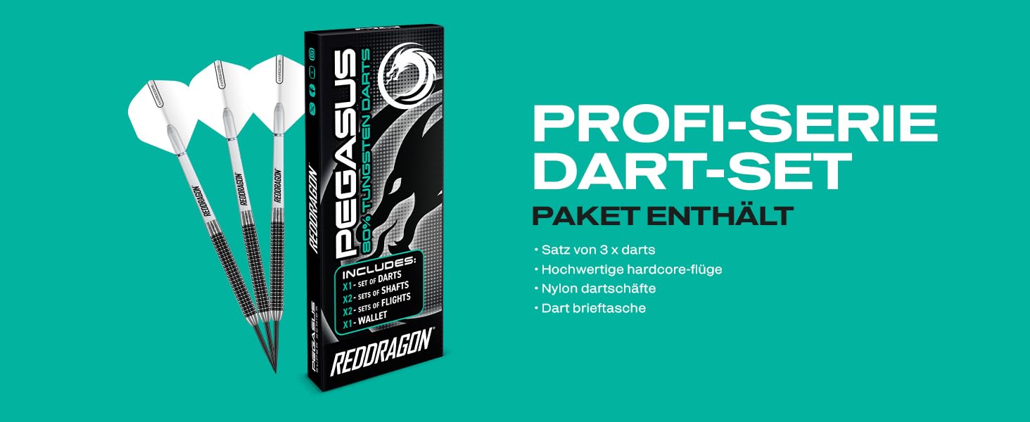 Дарти Red Dragon Pegasus Profi 80% Tungsten 24г - Набір сталевих дротиків з наконечниками, пір'ями та чохлом