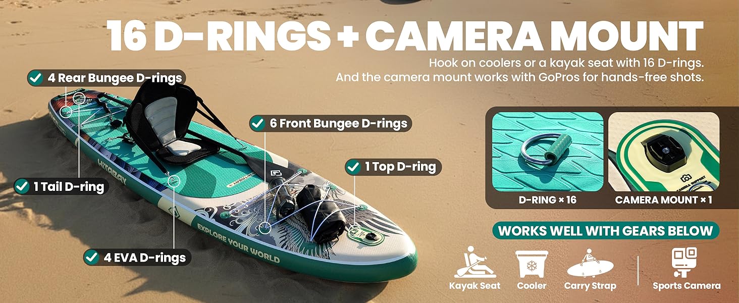 Надувний SUP Board Set для дорослих, 10'6', 320x81x15 см, 150 кг, з аксесуарами та тримачем для камери (зелений)