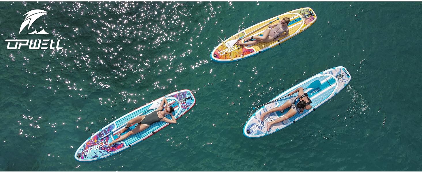 Надувний SUP Борд UPWELL Premium Stand Up Paddling Board з сидінням та кріпленням для камери, комплект, 204 кг вантажопідйомність, для 2 осіб, регульоване весло для початківців (340x84x15cm)