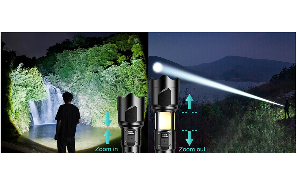 Ліхтар LED KZK 500000 Люмен, Потужний, Zoom, 360° COB, IP67 Водостійкий, 7 Режимів, для Кемпінгу, Риболовлі, Аварійних Ситуацій, на Відкритому Повітрі