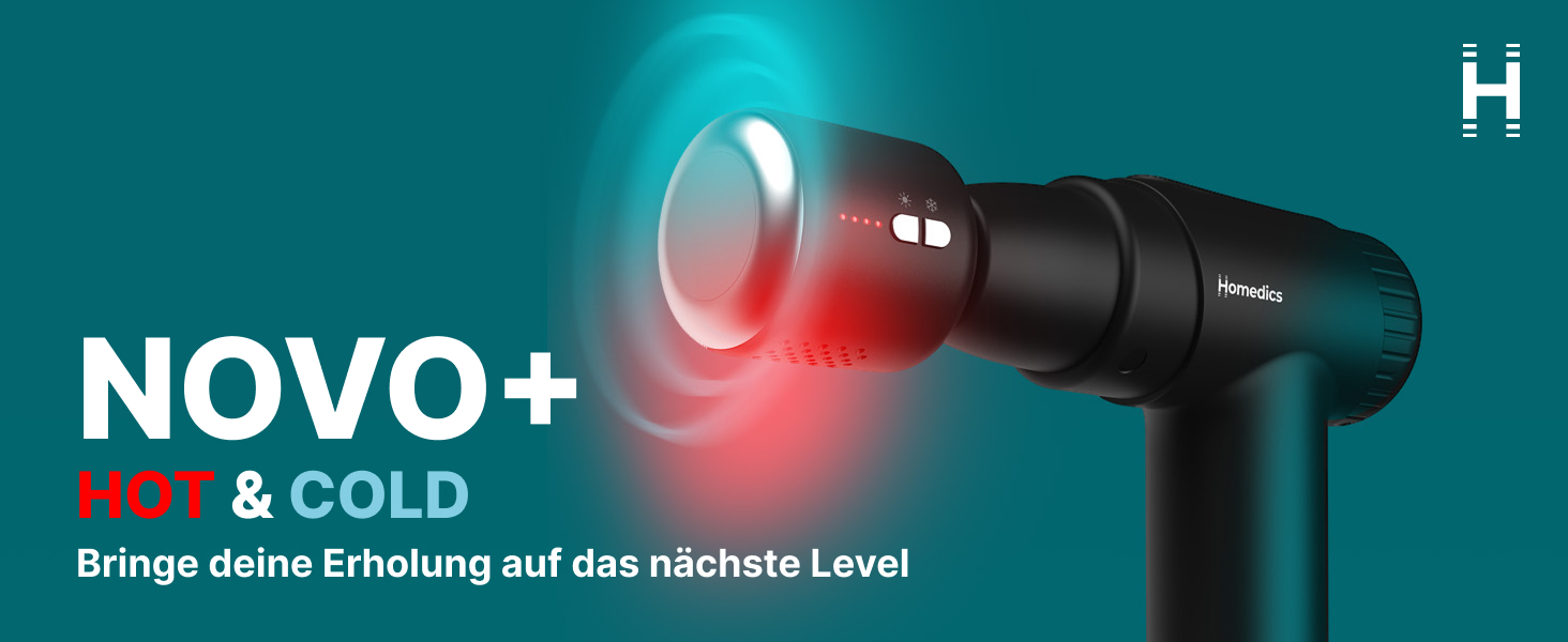 Масажер Homedics NOVO+ з підігрівом та охолодженням – електричний масажер з регулюванням температури, 4 насадки, 6 інтенсивностей, USB-зарядка, кейс