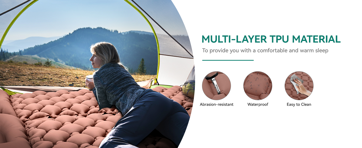 Надувний килимок для кемпінгу YITAHOME з самонадуванням, ультралегкий, з вбудованим насосом та подушкою. Ідеально для відпочинку на природі, подорожей, кемпінгу та піших прогулянок (пустельний жовтий)