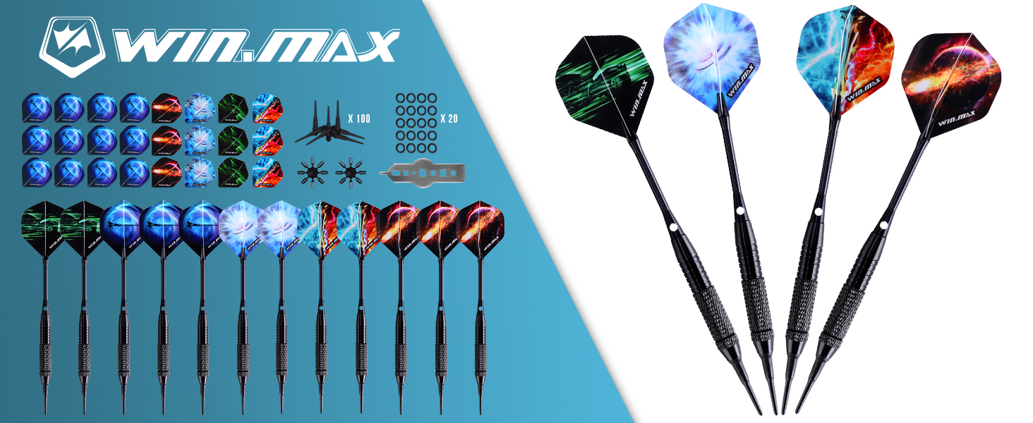 Дарцборд електронний WIN.MAX Profi Set 211 варіантів для 1-16 гравців + 12 дротиків, 12 пір'їв, 100 наконечників, аксесуари
