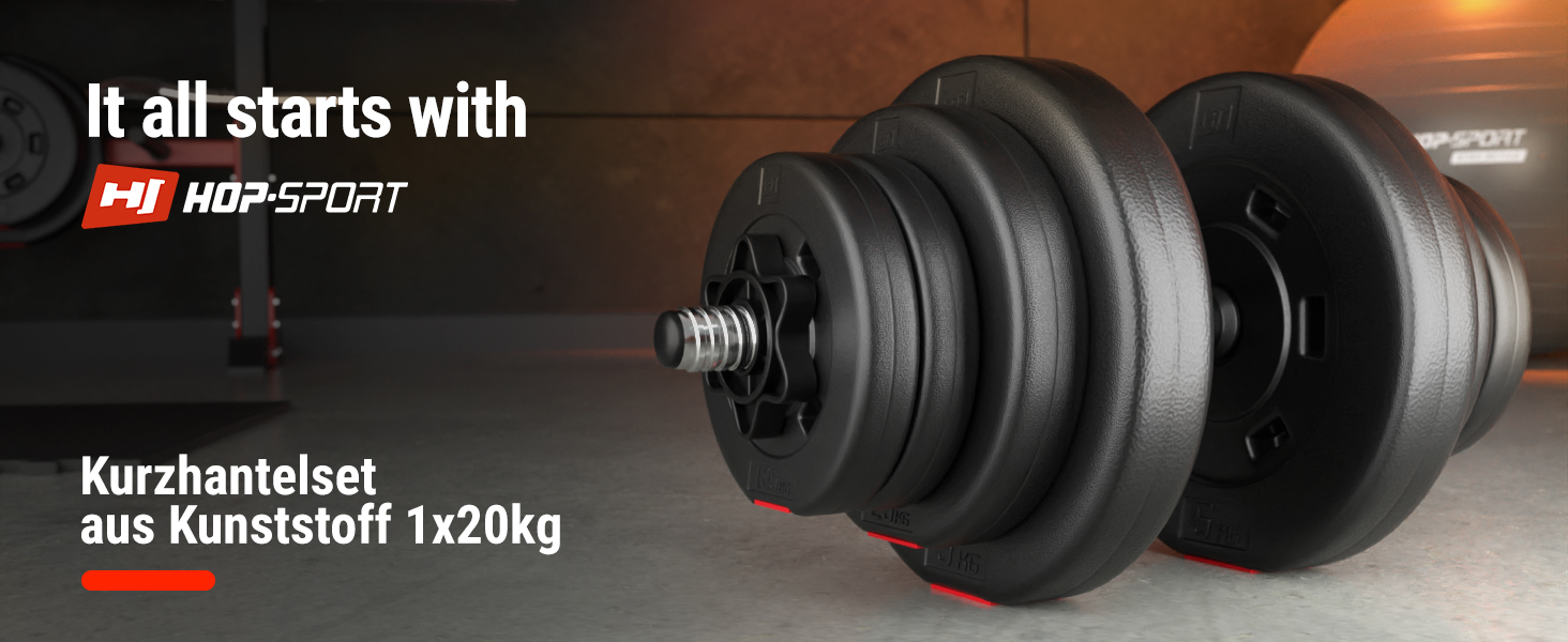 Набір гантелей Hop-Sport 20 кг / 40 кг (2 шт.) з штангою 30 мм, рифлена, зі стяжками