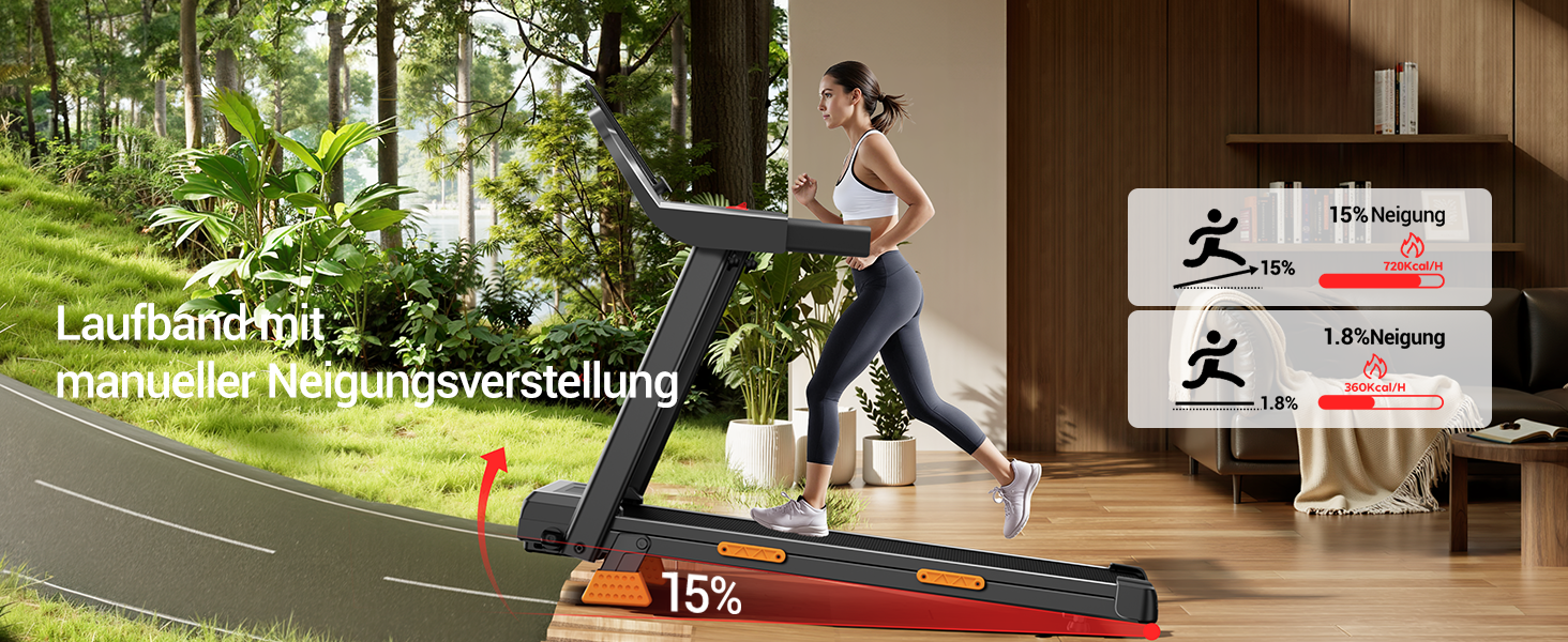 Біговий доріжка LONTEK для дому з нахилом 15%, швидкість 12 км/год, максимальне навантаження 136 кг, чорний