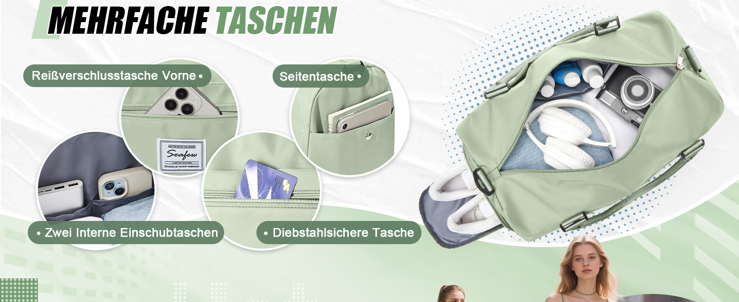 Спортивна сумка HYC00 для жінок та чоловіків: велика, з відділенням для мокрого одягу та взуття, для подорожей, спортзалу, йоги, танців, тренувань, трав'яно-зелений колір