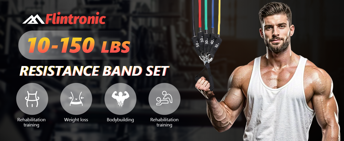 Набір еластичних стрічок Flintronic для фітнесу, силових тренувань та йоги (150 LBS, 12 шт.)