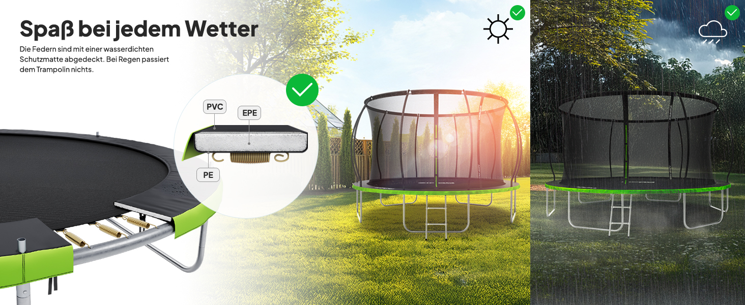 ZIPRO JumpPro Premium Трамплін для дітей Outdoor, садова модель з сіткою, захист від УФ, водостійкий, проста збірка, вантажопідйомність до 150 кг, діаметр 252/312/374/435/496 см