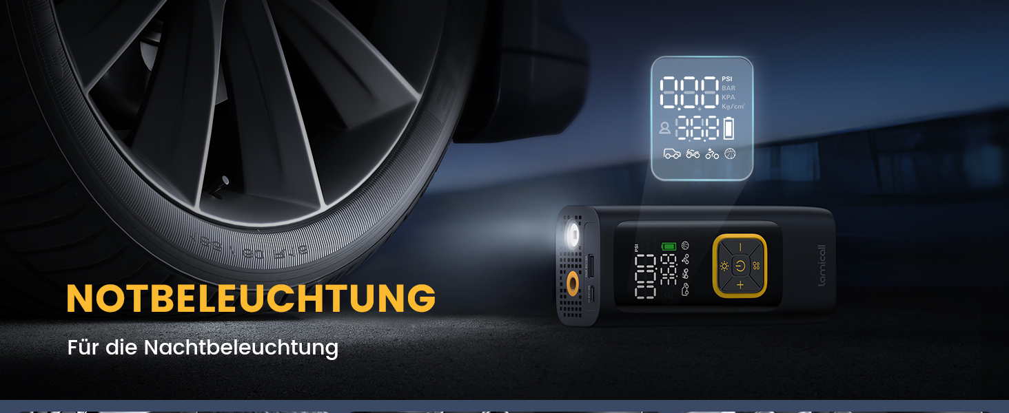 Електрична повітряна помпа Lamicall для велосипеда, авто, мотоцикла та м'ячів - 150PSI, з LED-ліхтариком (оновлена)