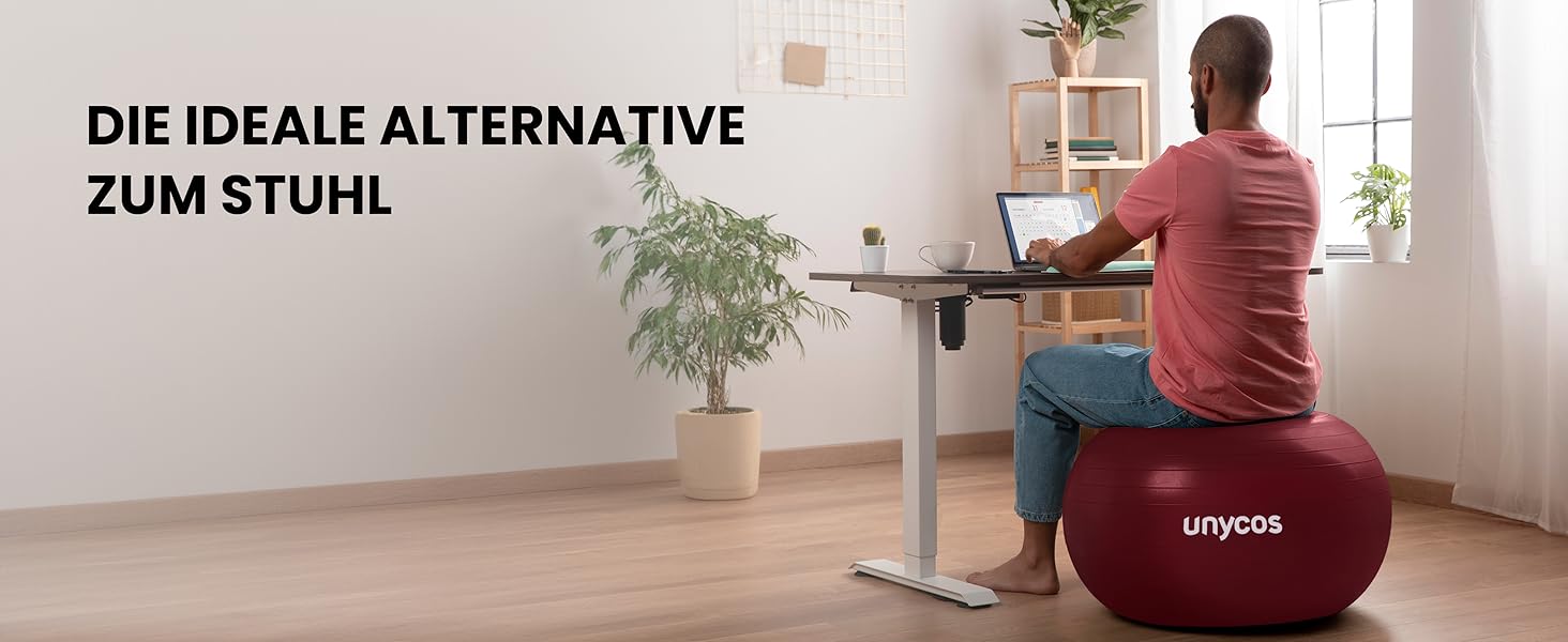 Фітбол Unycos 55/65/75 см: фітнес-м'яч для йоги, балансу, пілатесу та силових тренувань | З насосом, BPA-Free, антивибуховий | Колір: темно-рожевий