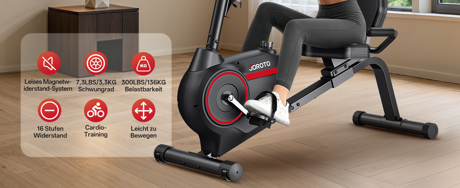 Велотренажер горизонтальний JOROTO JH30/JH30PRO з Bluetooth, LCD дисплеєм, до 136 кг - для дому