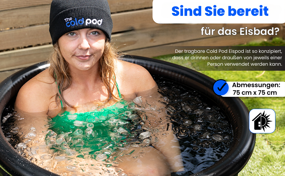 Тонна для криотерапії Eisbad для спортсменів з кришкою, портативна ванна для криотерапії, Cold Pod, складана надувна ванна для внутрішнього та зовнішнього використання (75 см)