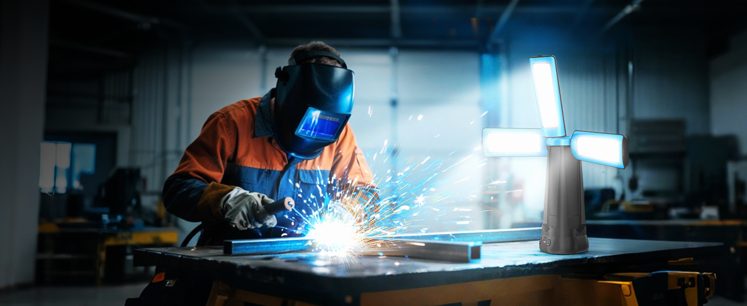 Портативна LED кемпінгова лампа 15000mAh з регулюванням яскравості, штативом, IP65, для кемпінгу, подорожей, будівництва та надзвичайних ситуацій, блакитна