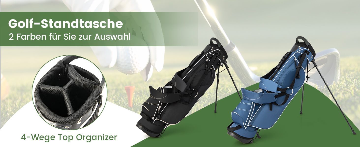 Чорна сумка для гольфу COSTWAY з підставкою, водонепроникною кришкою та 4 відділеннями, легка переносна сумка з відділенням для головок та ременем, для жінок та чоловіків