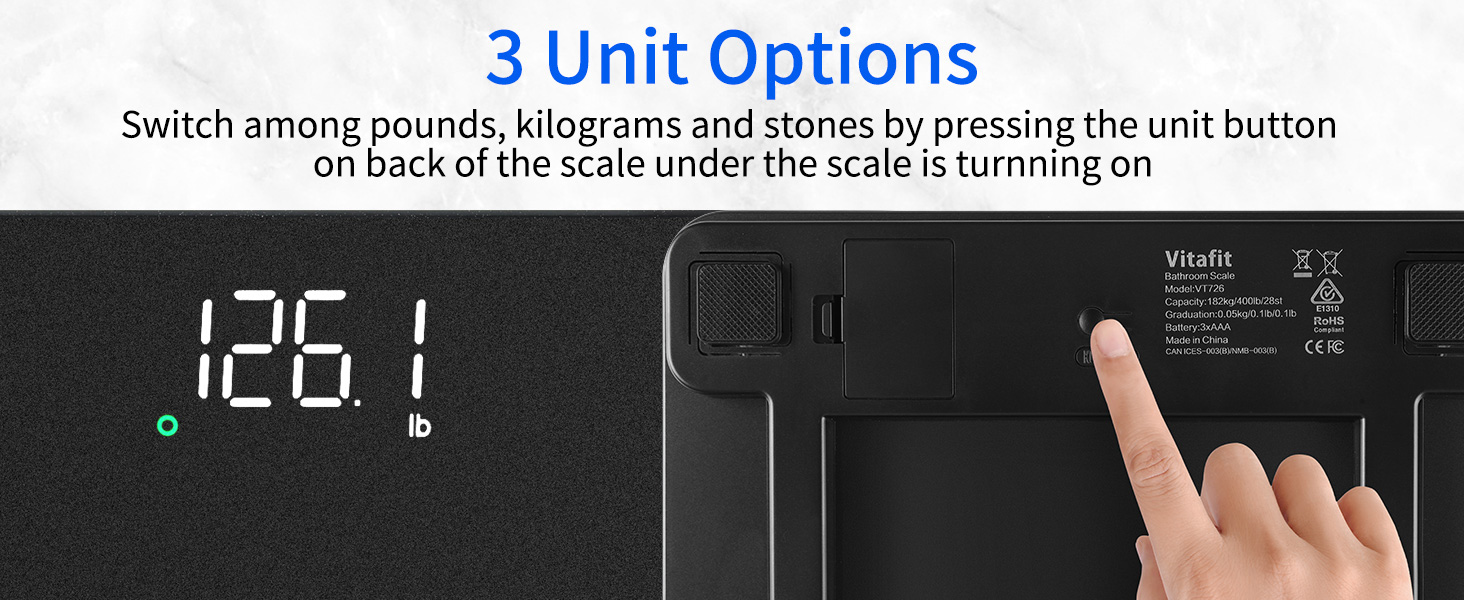 Розумні електронні ваги Vitafit з Bluetooth та визначенням BMI, смарт-ваги для контролю ваги та складу тіла з додатком, протиковзна платформа, сріблясто-чорні
