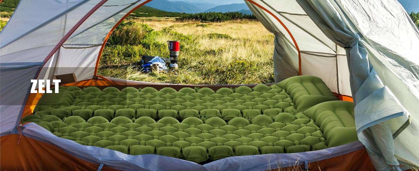 Каремат туристичний надувний Isomatte Camping з вбудованим насосом, зелений - для походу, кемпінгу, відпочинку на природі