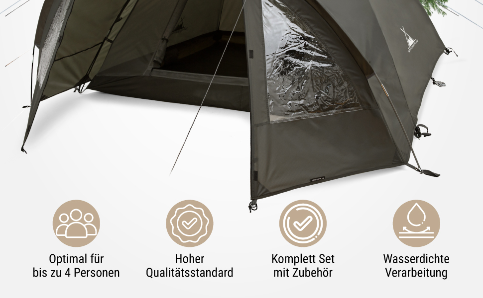 Намет WANDERFALKE® для 2-4 особи, водонепроникний (4000 мм), ультралегкий, з невеликим об'ємом у складеному стані. Сімейний намет з тамбуром для кемпінгу, подорожей, риболовлі. Підходить для теплої та холодної погоди (CAMP 4)