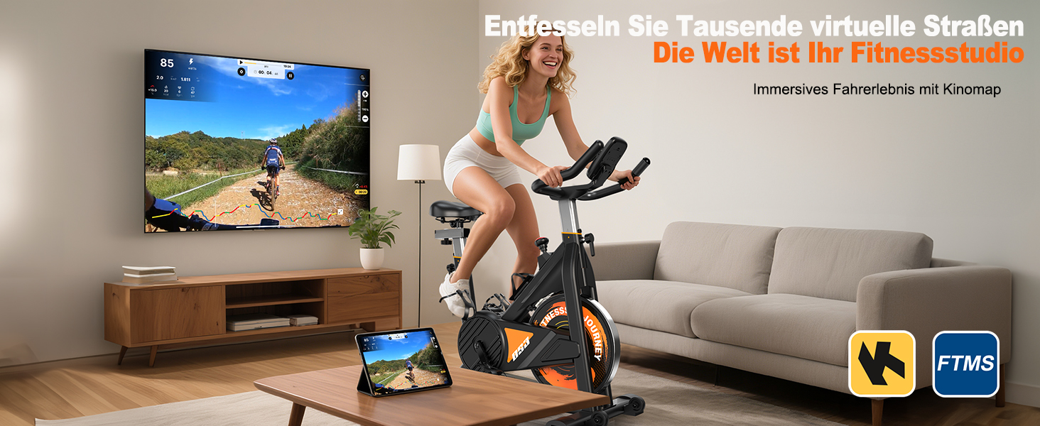 Велотренажер з Bluetooth: велотренажер з магнітним опором, фітнес-велосипед для дому з LCD-дисплеєм, вантажопідйомність 160 кг (Помаранчевий)