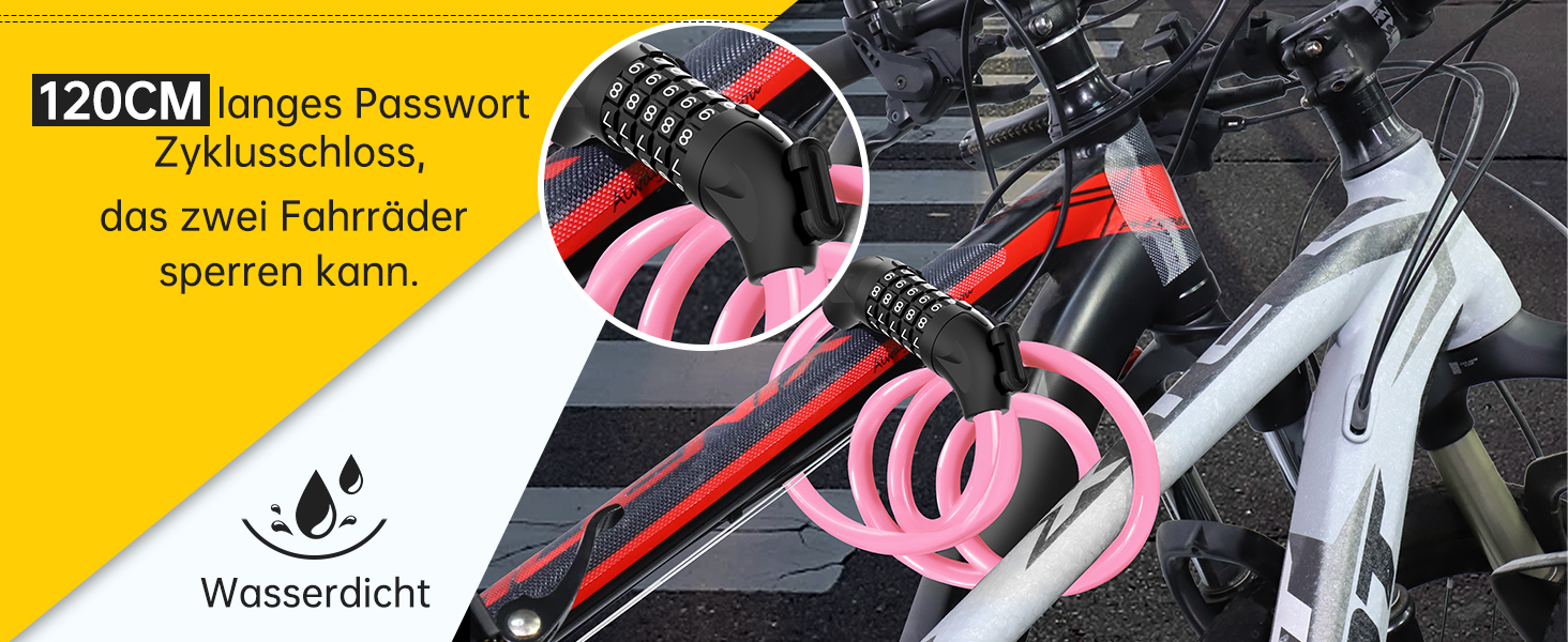 Замки для велосипеда з кодом 12 мм/120 см, кабельний замок від крадіжок з 5-значним кодом, вологостійкий замок-кабель для велосипеда, електровелосипеда, дитячої коляски, драбини (Чорний) (Рожевий)