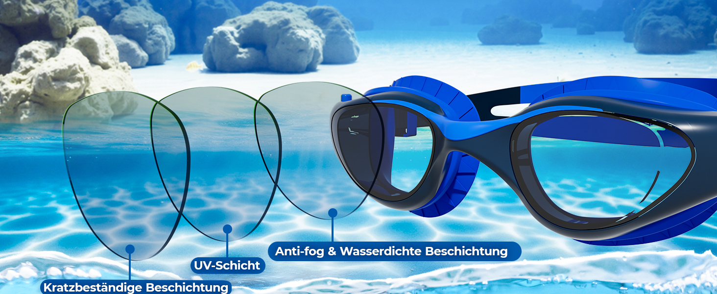 Дитячі окуляри для плавання Schwimmbrille: з UV-захистом та антифогом, водонепроникні, для хлопчиків та дівчаток 6-14 років (Чорно-сині + Зелені)