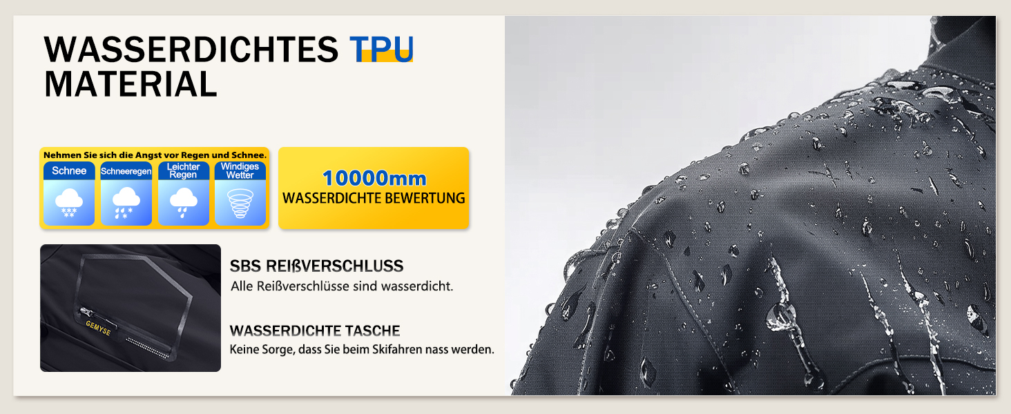 Чоловіча водонепроникна лижна куртка GEMYSE з флісовою підкладкою, чорна