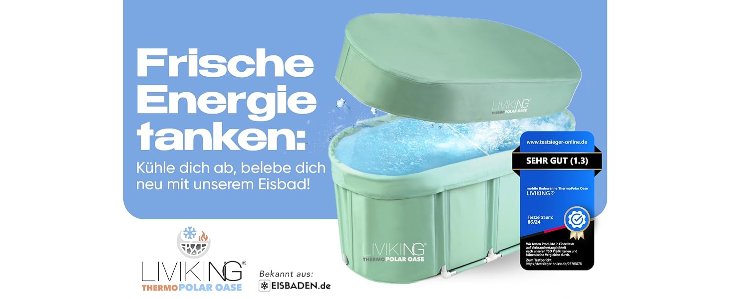 Тонна для крижаних ванн Eisbad, 120 см, комплект KOMFORT, для дорослих, мобільна, Outdoor, зелений евкаліпт, ThermoPolar Oase