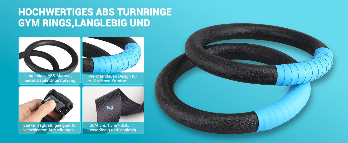 Гімнастичні кільця Turnringe ABS для тренувань, нековзкі, з ременями, для дому та спортзалу, для підтягувань і кросфіту, для вулиці та приміщення