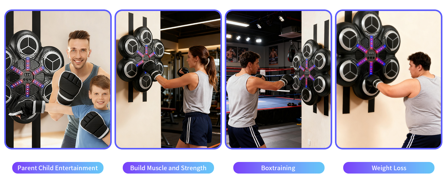 Музична боксерська машина для тренувань: Bluetooth, світлові ефекти, 3 режими, підрахунок ударів (81353)