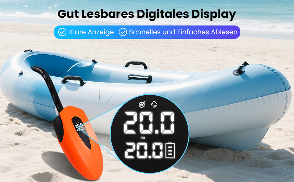 Електричний насос для SUP з акумулятором 12000mAh, 20PSI, 6 насадок для надування/здування, 12V DC, автовимкнення, для SUP, серфінгу, наметового обладнання, матраців