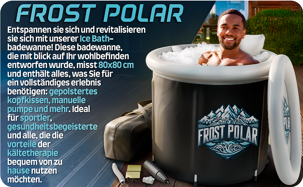 Ванна для криотерапії FROST POLAR 350 літрів з алюмінієвою рамою, набір включає подушку, водонепроникний мішок та пакети льоду