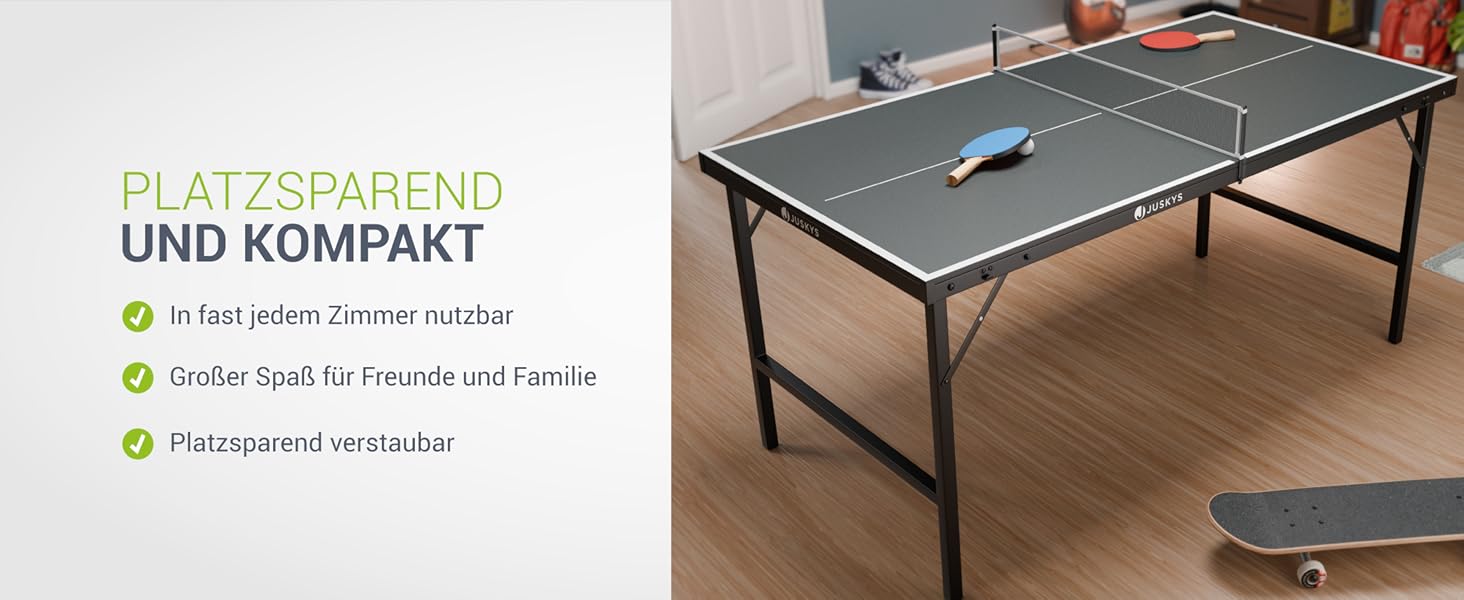 Juskys Міні-стіл для пінг-понгу Flexi з аксесуарами - компактний, складний стіл для гри вдома та в дорозі - набір для настільного тенісу, чорний