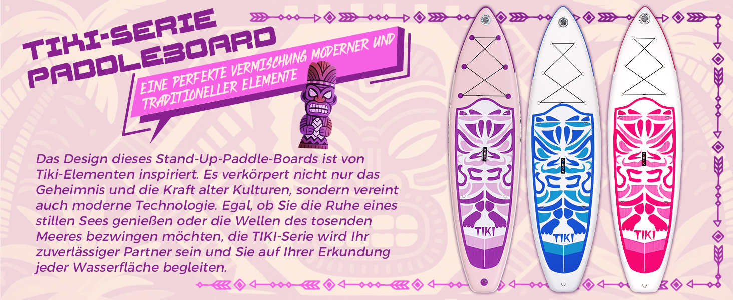 Надувний SUP-борд FunWater 10'6'-11'6' – ідеальний для початківців та сімей, з антиковзким EVA-деком, веслом, насосом та аксесуарами (10'6-TIKI LILA)