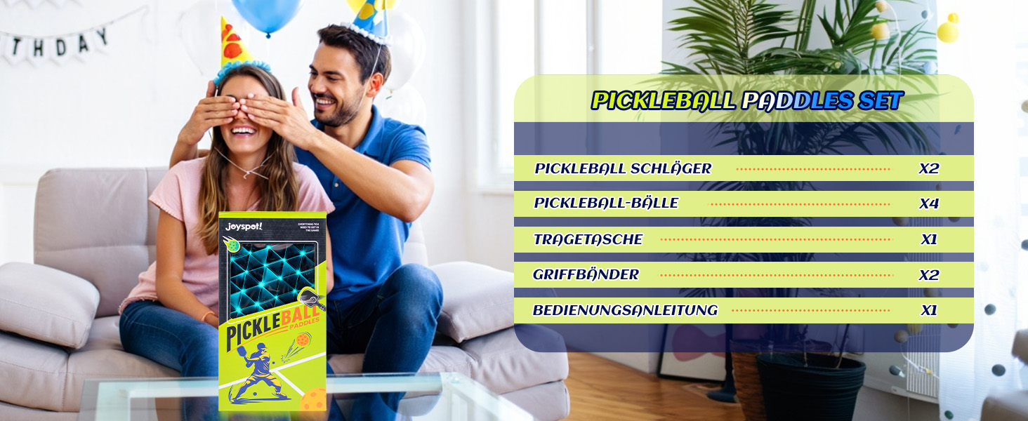 Набір для піклболу JOY SPOT 2 шт. з 4 м'ячами та сумкою – легкі ракетки з фібергласовою поверхнею для чоловіків, жінок та початківців – ідеально для гри в приміщенні та на вулиці