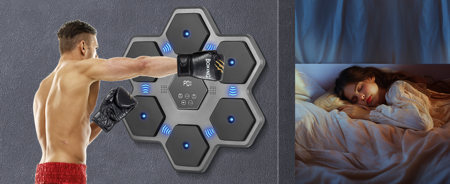 Музична боксерська машина Todeco з LED, Bluetooth, боксерськими рукавичками, настінна, 9 швидкісних режимів і режим підрахунку для дітей і дорослих, для дому, залу та приміщень
