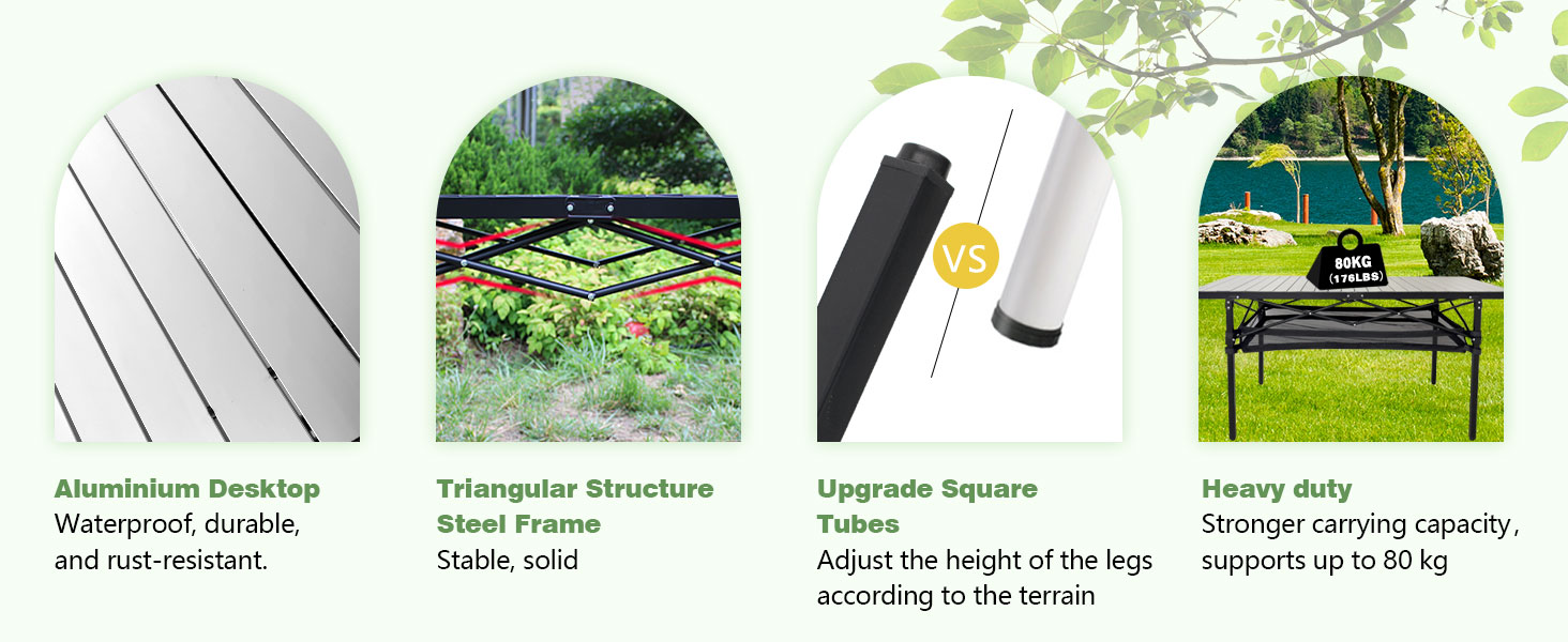 Складаний садовий стіл для кемпінгу Poepore, алюміній, 140x70x70 см, на 4-6 осіб, чорний